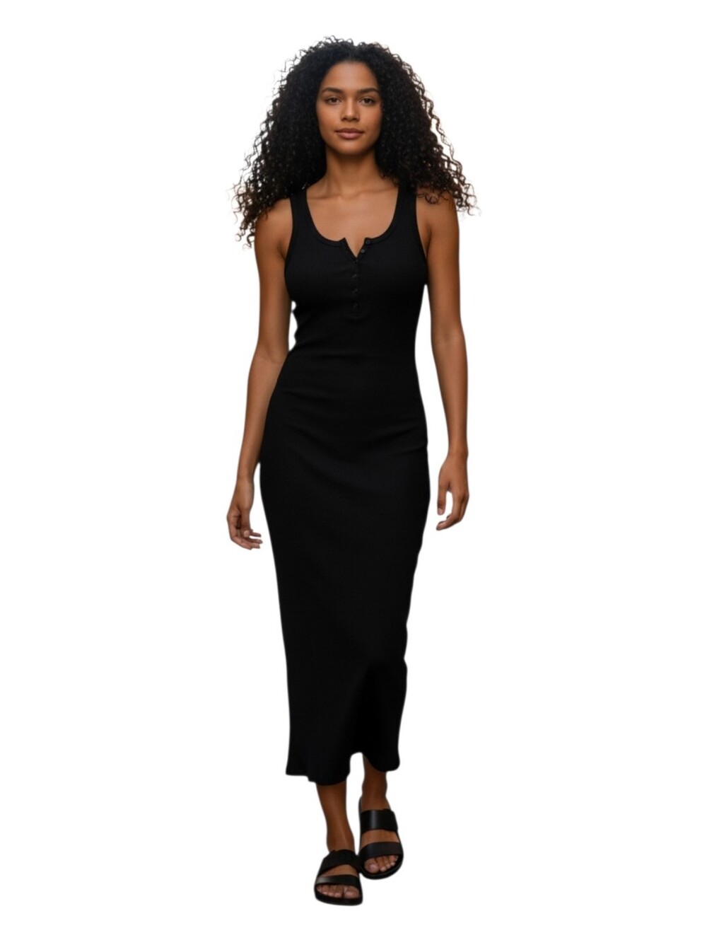 Converse Womens Reissue Black Ribbed Knit Bodycon Henley Maxi Dress Small
